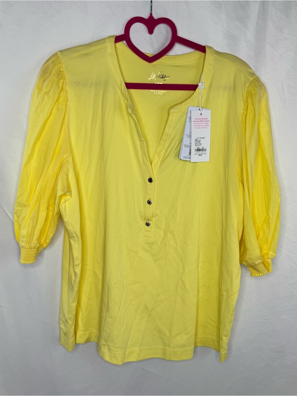 Lilly Pulitzer Robson Knit Top Finch Yellow Puff-Sleeve Henley New With Tags